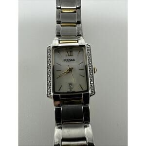 Ladies Pulsar Diamond Tank Watch Stainless/Gold Two-Tone VX82-X418 New Battery
